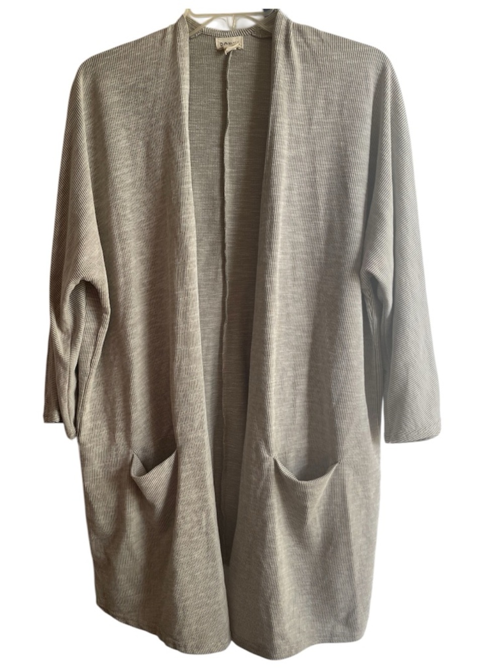 Ribbed Open Cardigan Duster Gray Taupe OSFA Fits M/L Pockets-Minimalist-DONNI